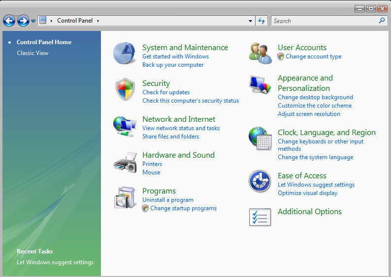 Windows Vista Control Panel