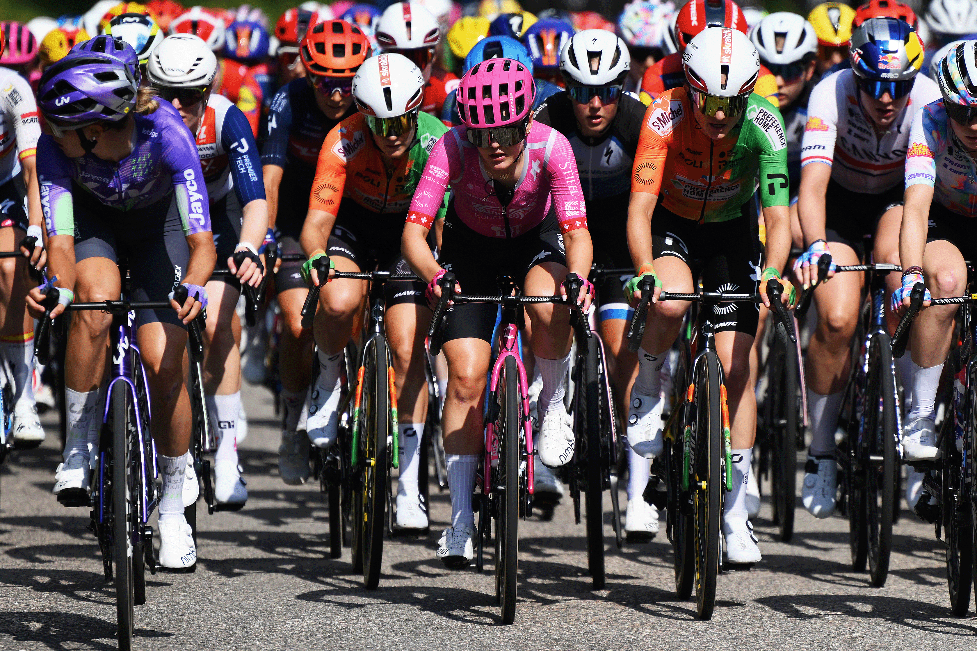 LAUSANNE, SWITZERLAND - AUGUST 01: Noemi Ruegg of Switzerland and Team EF Education - Oatly competes during the 5th Tour de France Femmes 2026, Stage 1 a 138km stage from Lausanne to Lausanne / #UCIWWT / on August 01, 2026 in Lausanne, Switzerland. (Photo by Alex Broadway/Getty Images)
