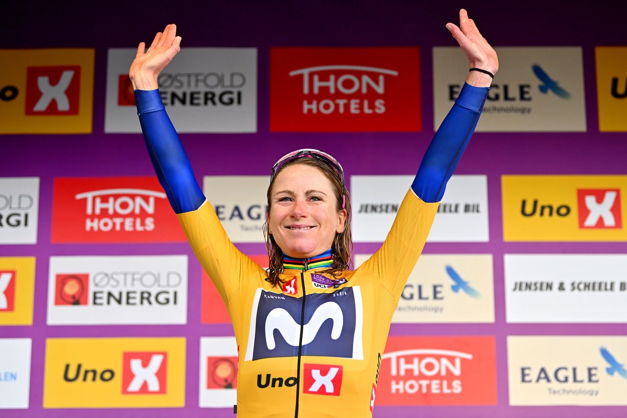 Annemiek Van Vleuten wears the leader&#039;s jersey during the 2023 Tour of Scandinavia