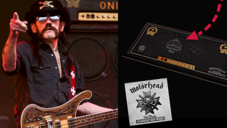 Lemmy onstage next to a pic of the Motorhead ouija board