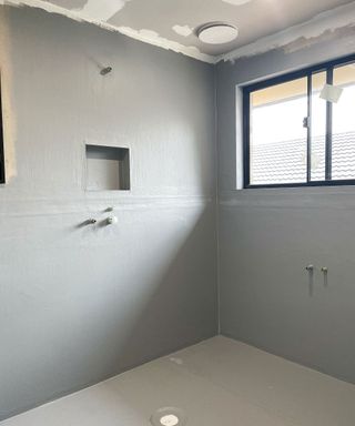 waterproofing shower walls for microcementing