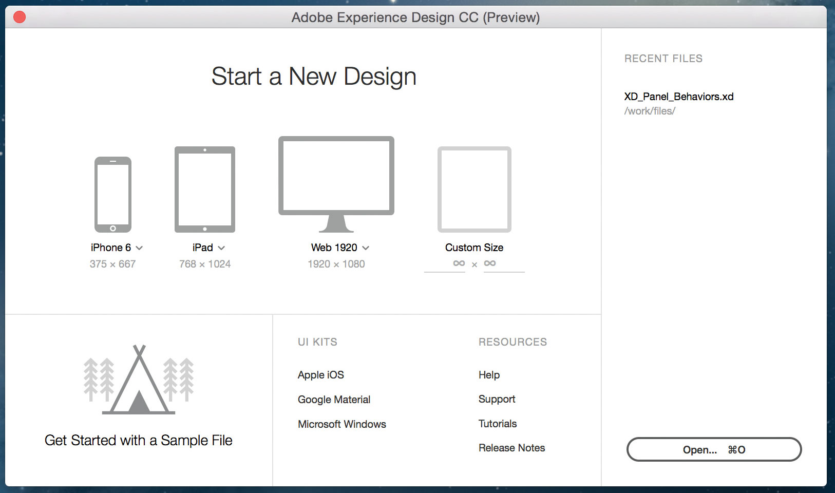 Start your design by selecting the iPhone artboard from your template options