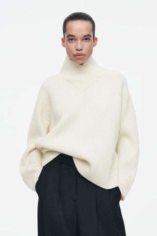 Wrap-Collar Merino Wool Jumper