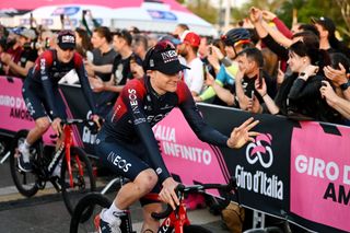 BUDAPEST HUNGARY MAY 04 Ben Tulett of United Kingdom and Team INEOS Grenadiers during the Team Presentation of the 105th Giro dItalia 2022 at Heroes Square Giro WorldTour on May 04 2022 in Budapest Hungary Photo by Stuart FranklinGetty Images