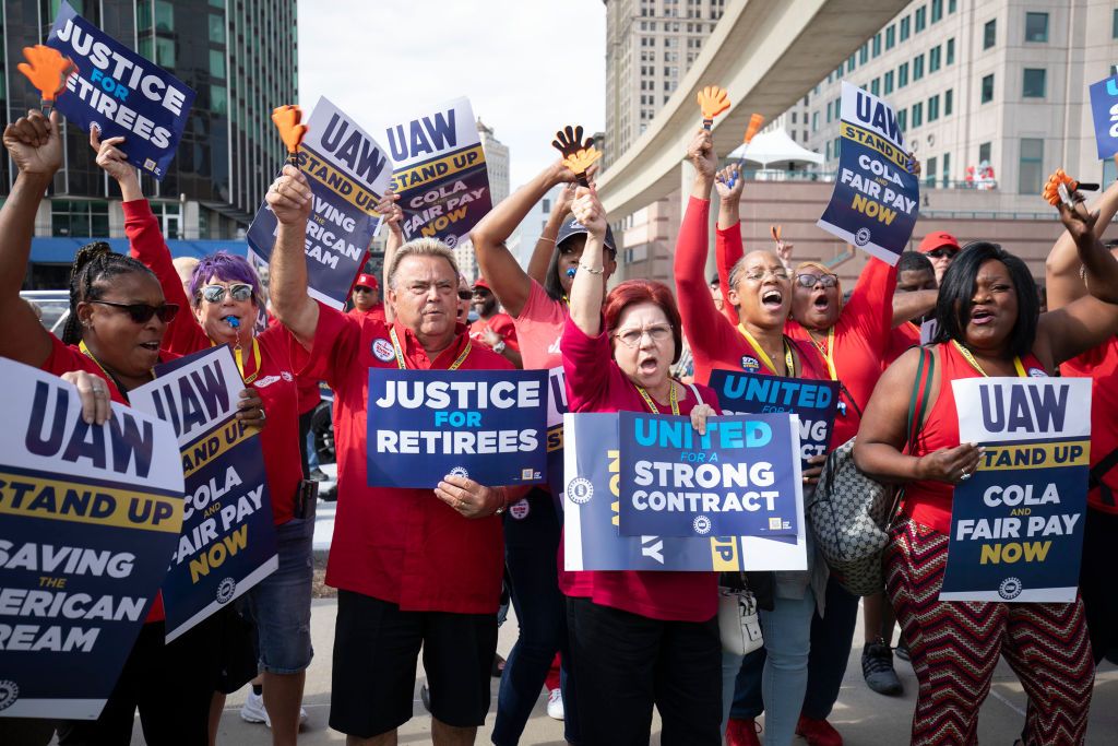 United Auto Workers members attend a solidarity rally.