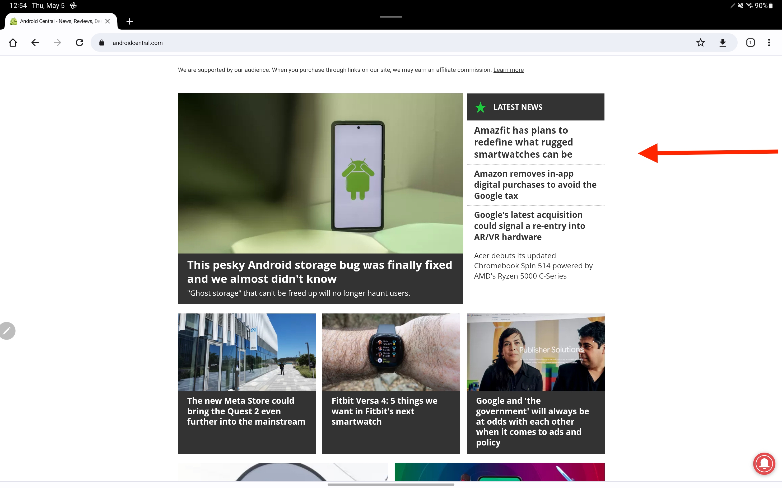 Kenarda Kenar Panelini gösteren bir ok bulunan Chrome ana sayfasının ekran görüntüsü.