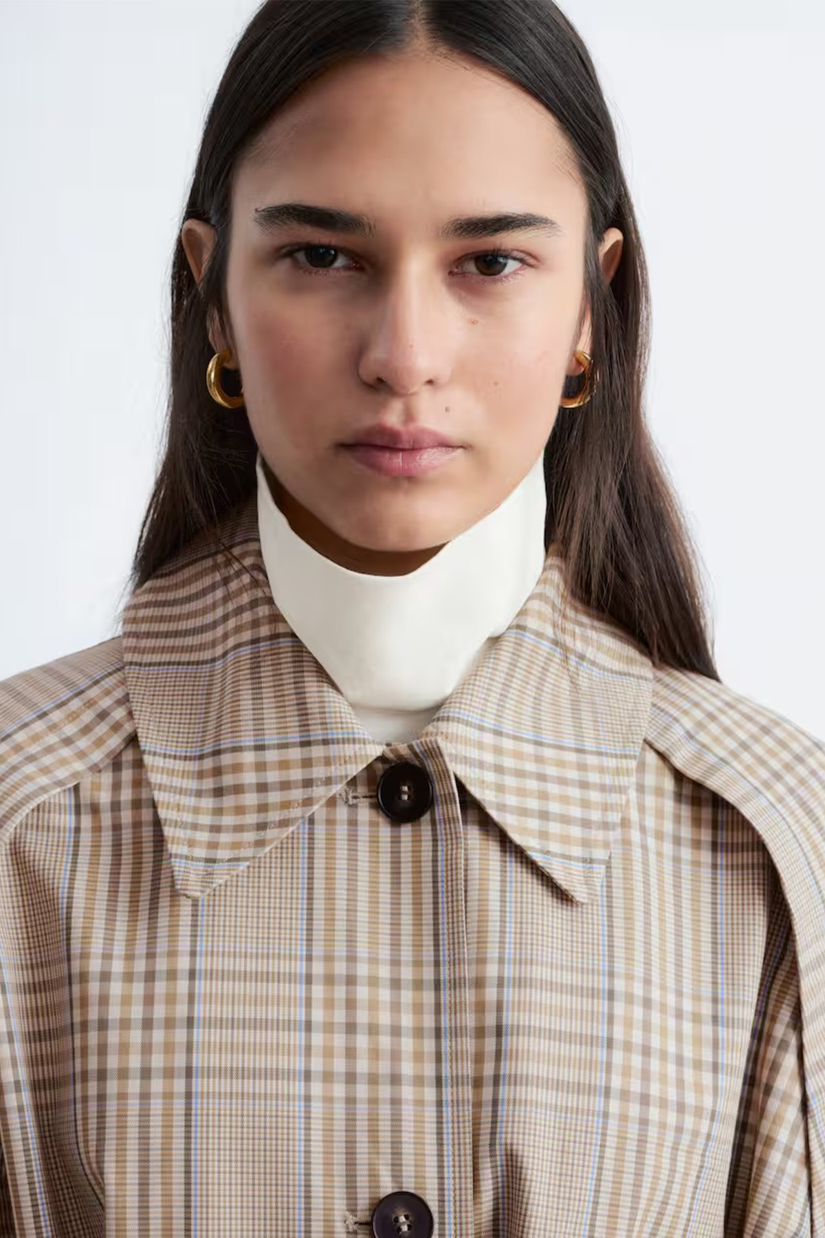 Checked Buckle-Belt Trench Coat