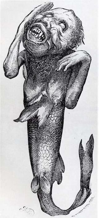 An illustration of P.T. Barnum's Feejee Mermaid.