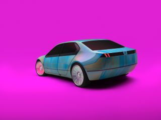 BMW i Vision Dee Concept from rear, with E Ink exterior on pink background