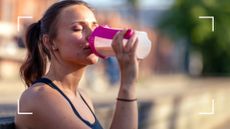 Woman drinking healthy drink after exercise, after learning about the benefits of protein powder