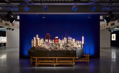 The set design of the fictional city.