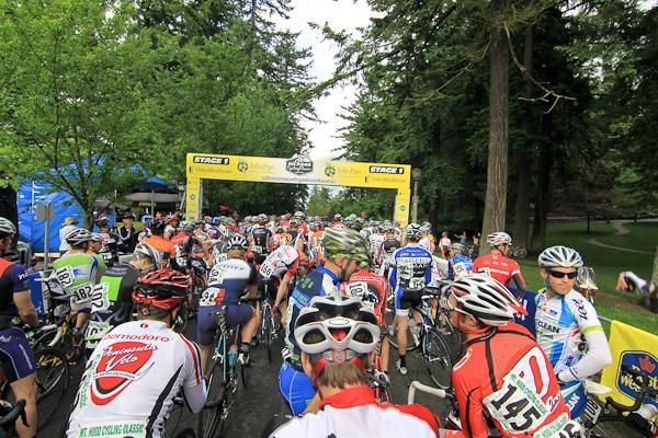 Staging for the race through Mt. Tabor city park, a dormant volcano in the heart of Portland.