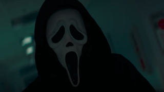 Ghostface looks menacing in a scene from 2022's Scream