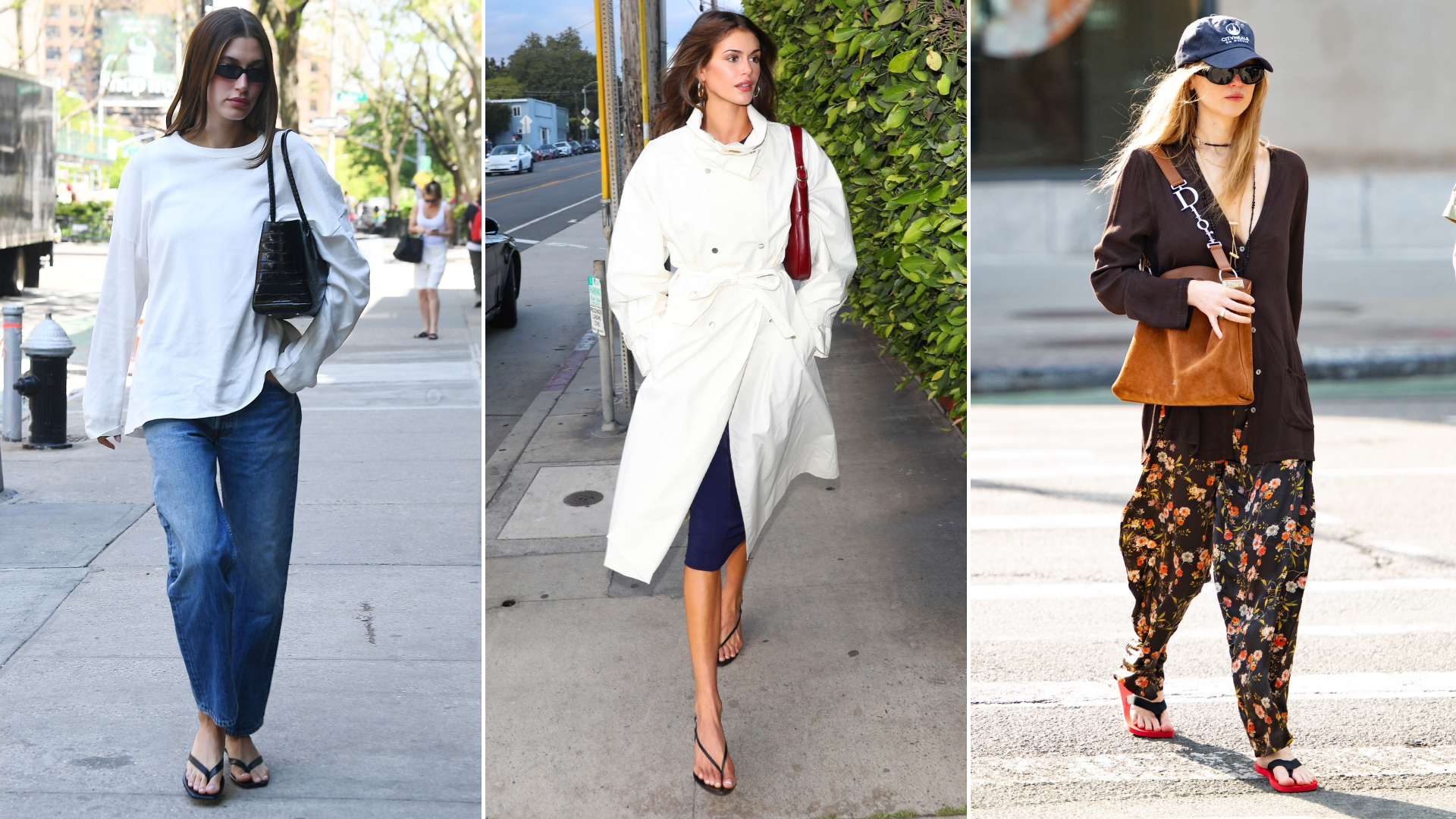 collage of celebrities wearing the flip-flop trend in 2026
