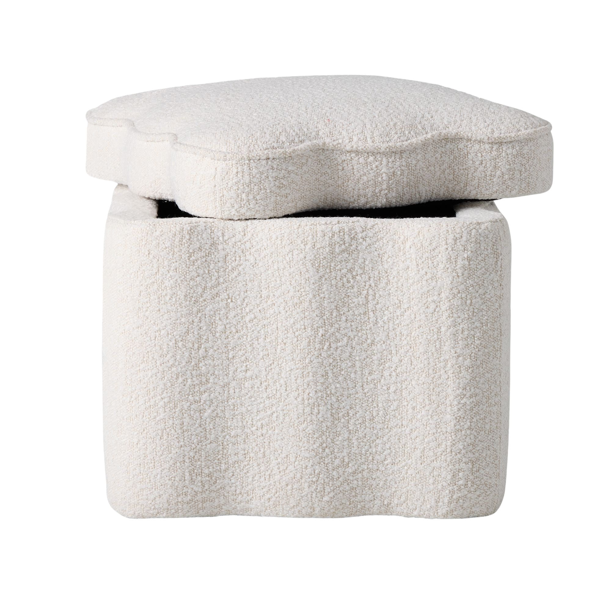 a boucle ottoman with storage