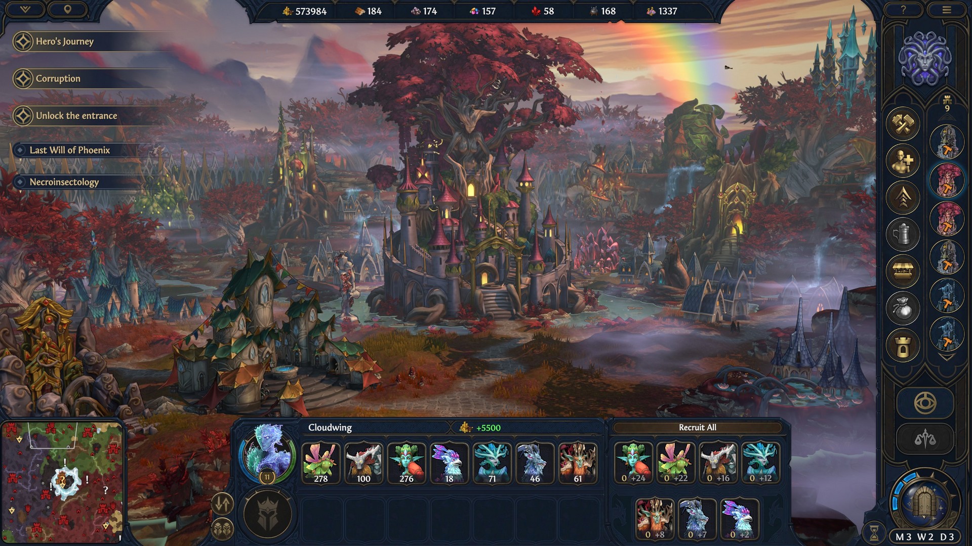 An upgraded town for the Grove faction in Heroes of Might and Magic: Olden Era