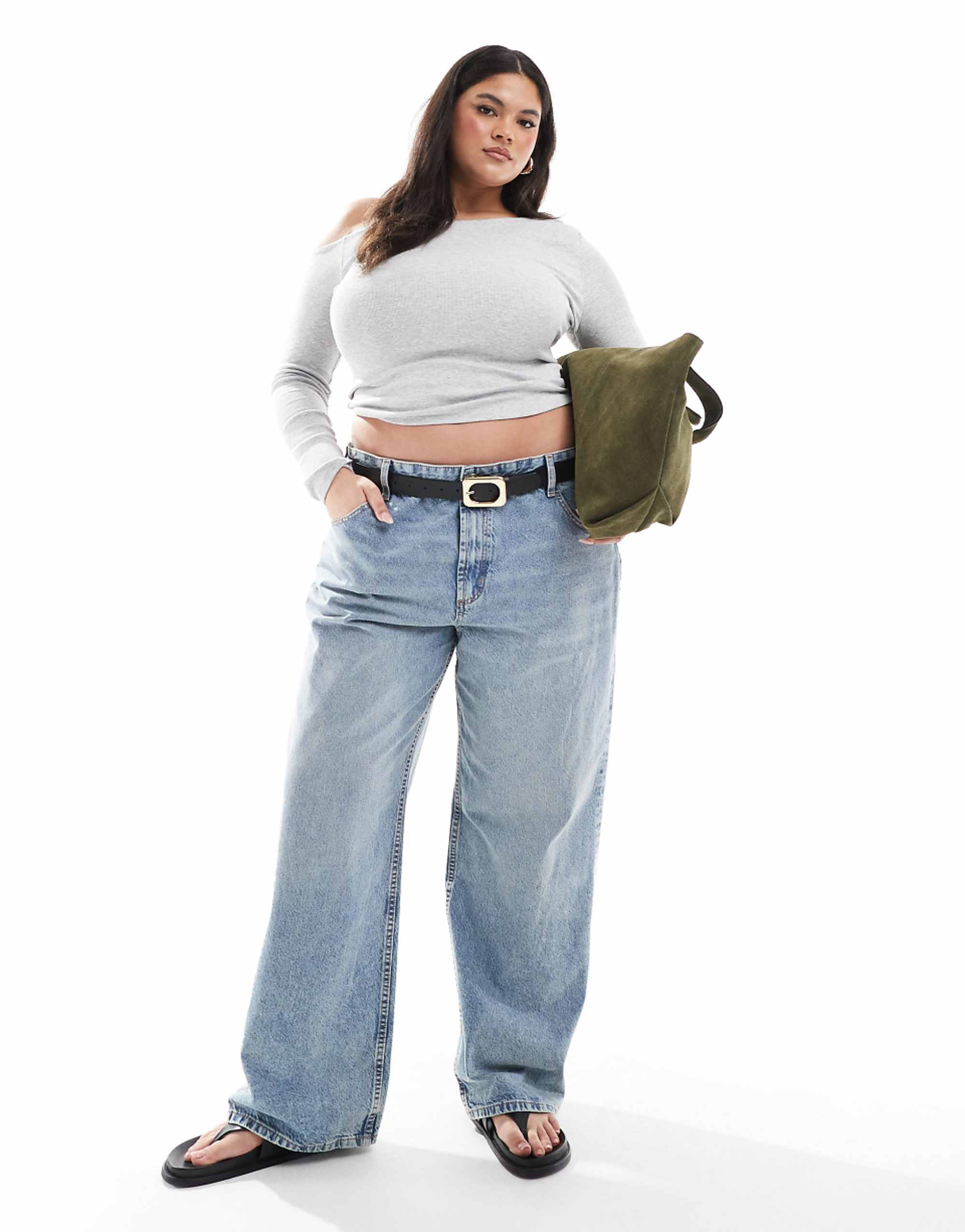 Asos Design Curve Baggy Jeans in Mid Blue