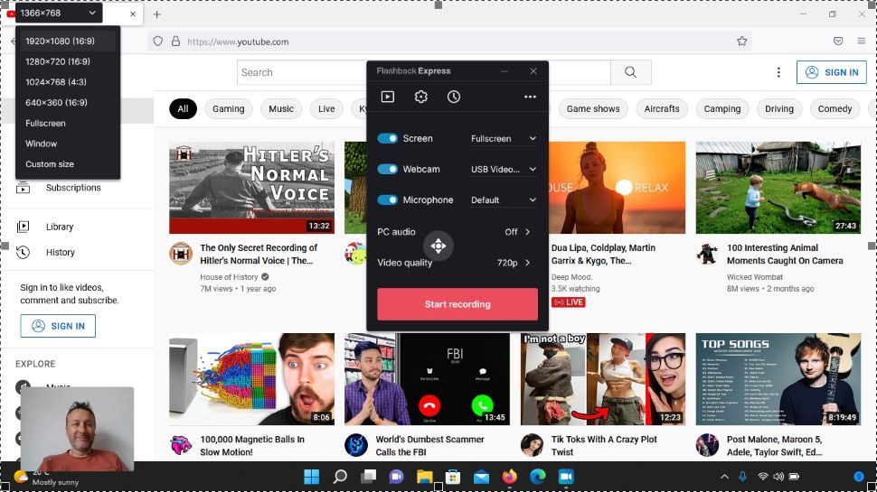 Screenshot of screen recorder FlashBack Express in action