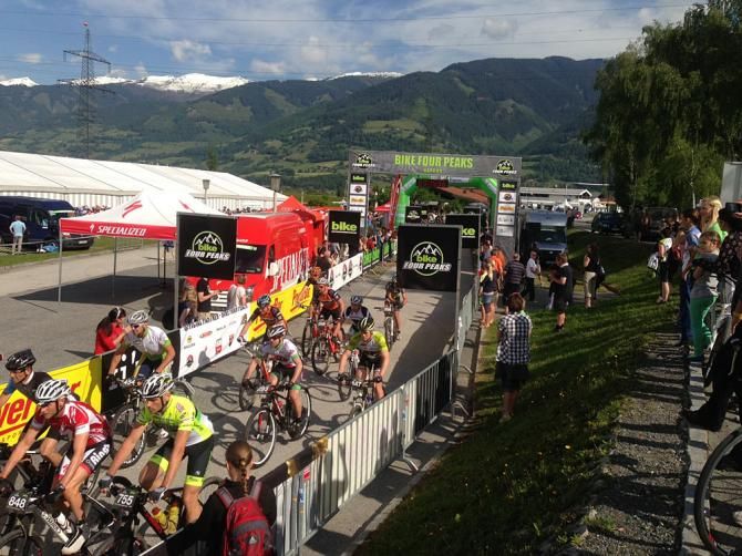 Racers roll out for the final stage of the Bike Four Peaks