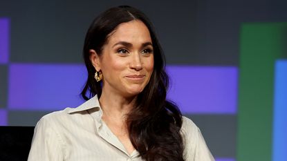 Meghan, Duchess of Sussex speaks onstage during the Breaking Barriers, Shaping Narratives: How Women Lead On and Off the Screen panel 