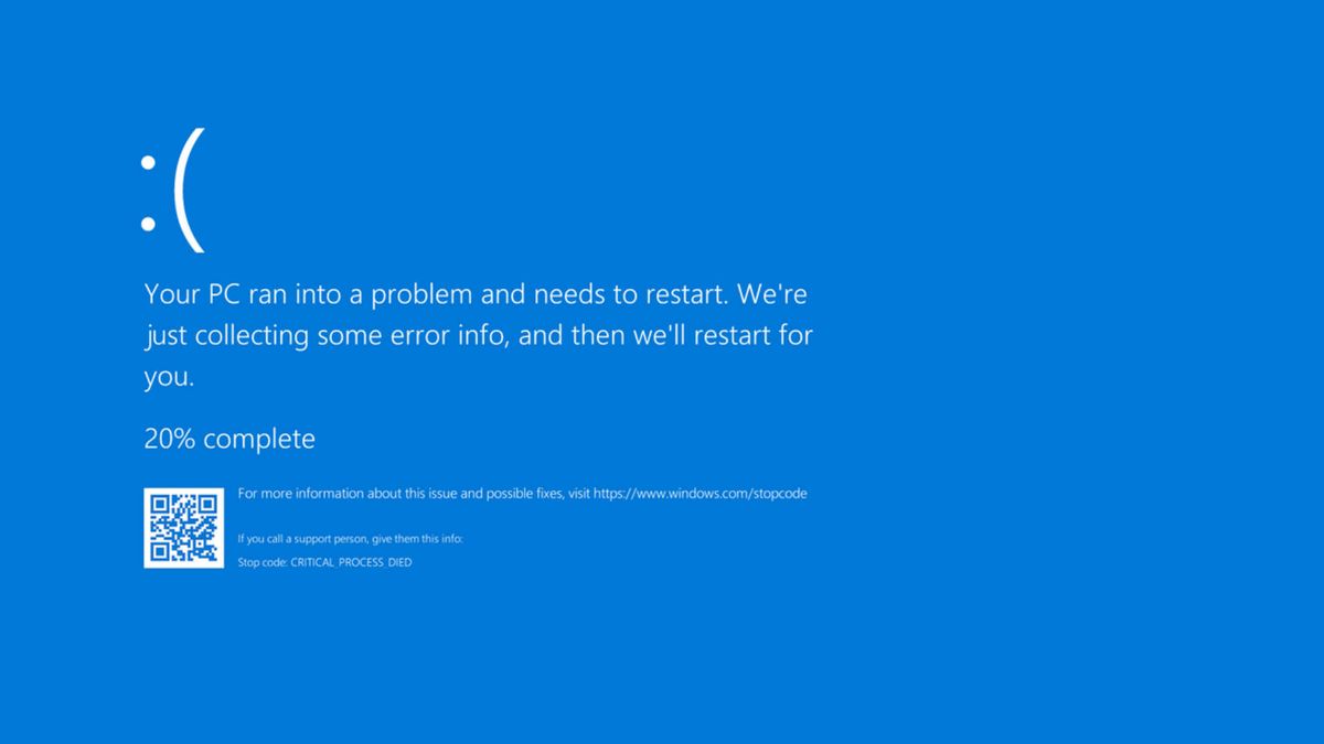 A generic blue screen of death in windows 10 os