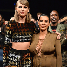 Taylor Swift and Kim Kardashian West attend the 2015 MTV Video Music Awards at Microsoft Theater on August 30, 2015 in Los Angeles, California.