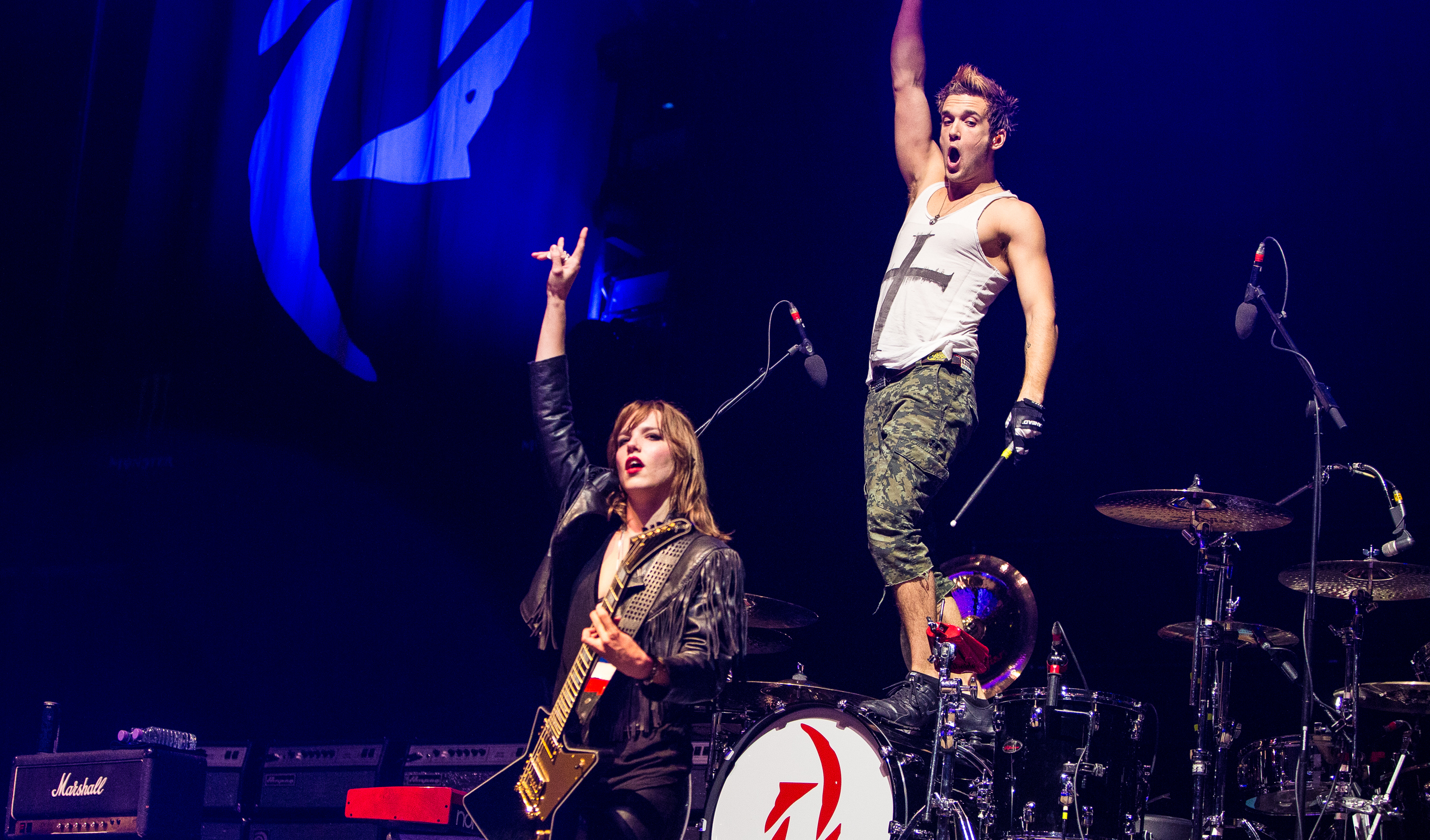 Lzzy Hale and Arejay Hale of Halestorm perform at SSE Arena Wembley on February 4, 2016