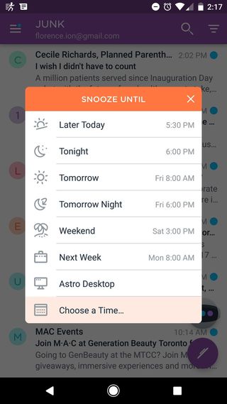 Snooze an email for later if you don't need it.