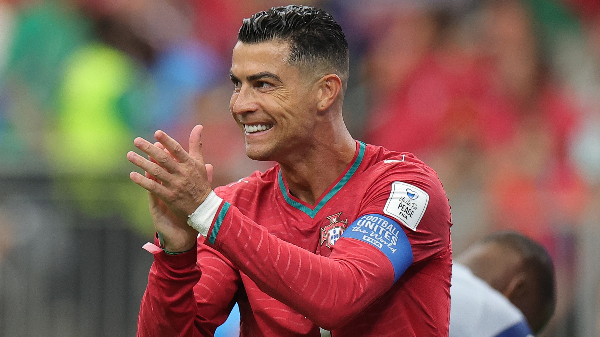 Cristiano Ronaldo #7 of Portugal reacts during the FIFA World Cup 2026 Group K match between Portugal and Congo DR at Houston Stadium on June 17, 2026 in Houston, Texas. 
