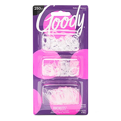 Goody Ouchless Polyband Hair Ties - 250 Ct, Clear, Latex Hair Bands for Women's Hair, Easy Glide, Ultra-Strong Hold Hair Accessories for Women &amp;amp; Men, Secure Hold Ridge Design, All Hair Types