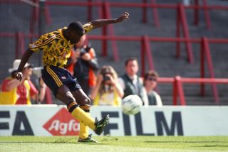 Andy Cole in action for Arsenal in a friendly against Sampdoria in August 1991.