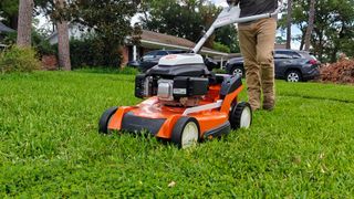 STIHL RM 655 VS Lawn Mower being tested in writer's yard