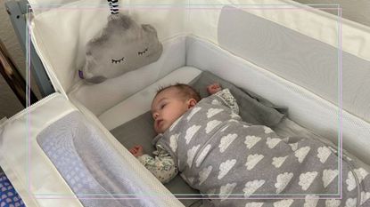 Our tester's baby, Freddie, lying in the Snuzpod 4 during testing for this review