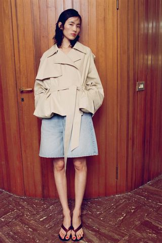 Short Trench Coat With Belt