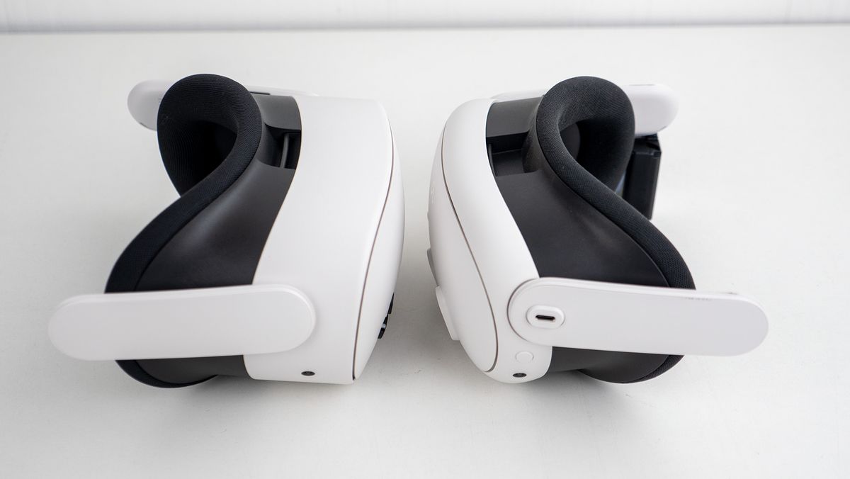Comparing the size of the Meta Quest 3S to the Meta Quest 3 with the default facial interfaces installed