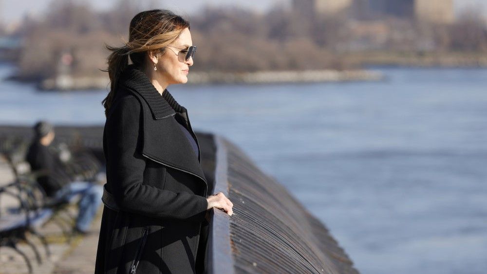 Mariska Hargitay as Captain Olivia Benson looking at the water in Law &amp; Order: SVU season 23