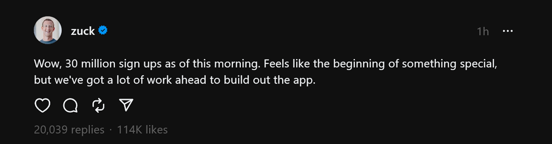 Wow, 30 million signups as of this morning. Feels like the beginning of something special, but we've got a lot of work ahead to build out the app.