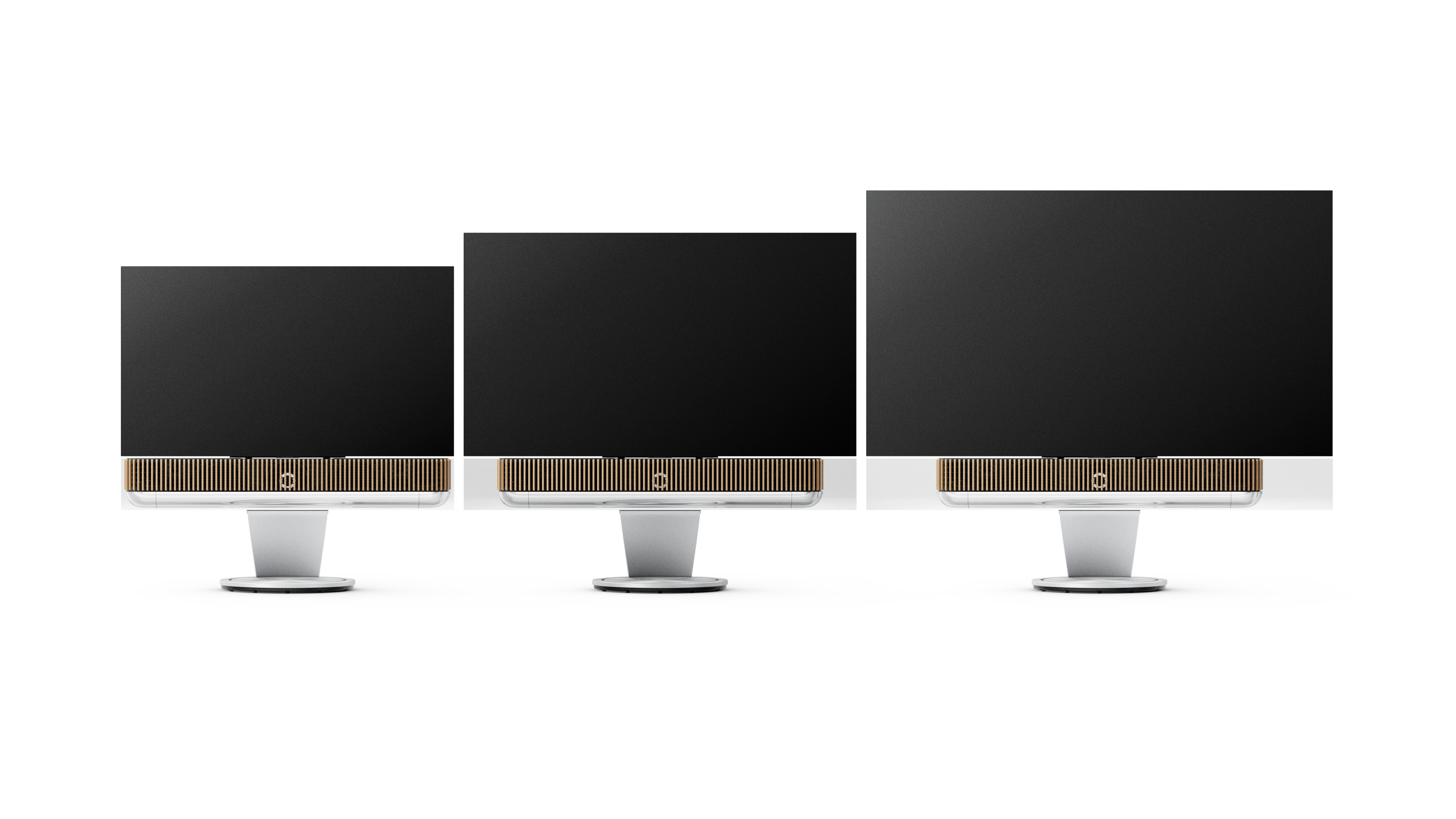 Bang & Olufsen Beosound Theatre on three TVs, on white background