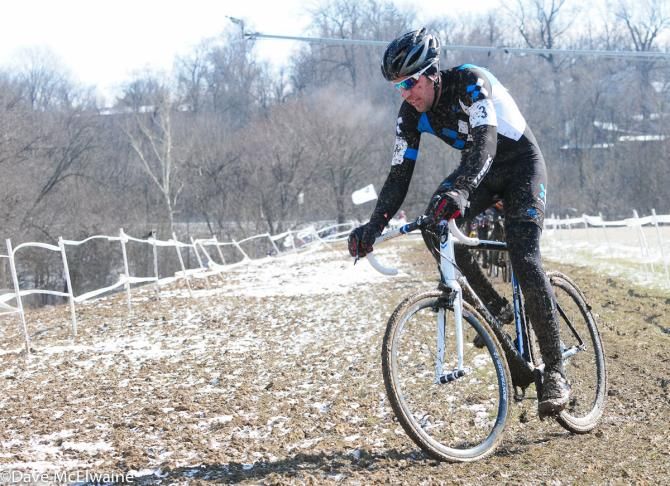 Mark Savary (USA) riding in second position on lap one