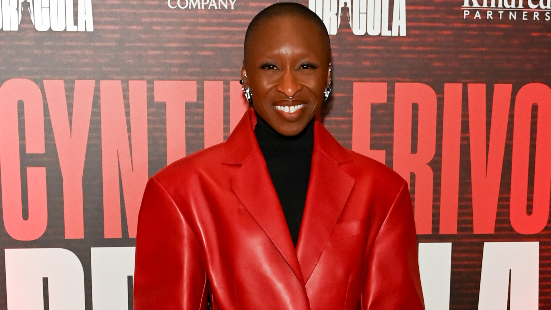 Cynthia Erivo celebrated the 'Dracula' opening night in a red leather trench coat and a matching Givenchy bag