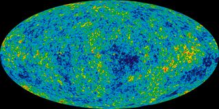 A heatmap of the cosmic microwave background (CMB), derived from a 7-year Wilkinson Microwave Anisotropy Probe study of the microwave sky, contains no obvious message from a creator. The more recent, detailed study of the sky known as Planck doesn't either. But that didn't stop researchers from looking.