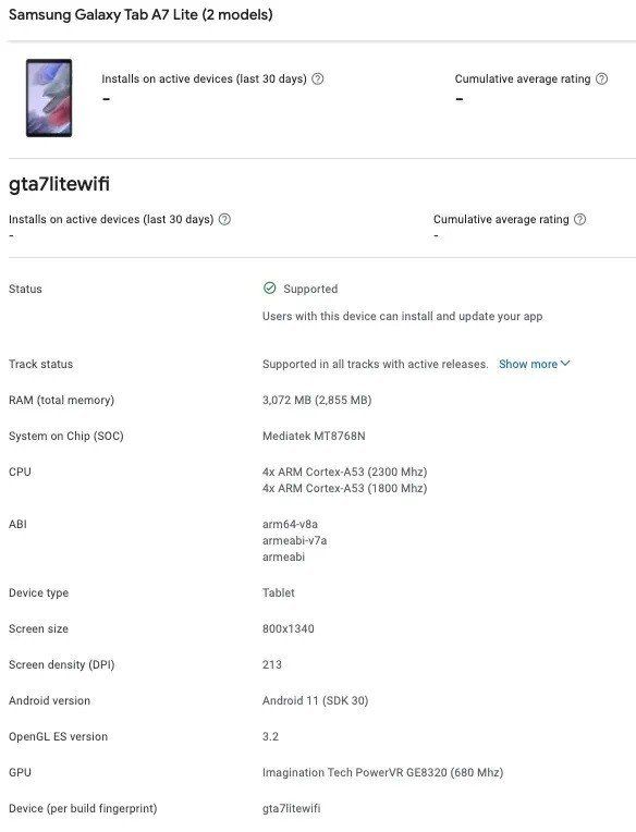 Samsung Galaxy Tab A7 Lite Wi Fi Google Play Console