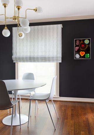 colors that go with black with a black wall and white furniture, and white chandelier