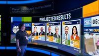 A Planar video wall showing election results. 