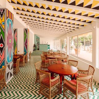 Colourful interiors at Cavalariça Évora, a new Portuguese restaurant in Alentejo