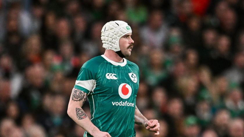 Mack Hansen of Ireland during the Autumn Nations Series match between Ireland and Fiji at the Aviva Stadium in Dublin.