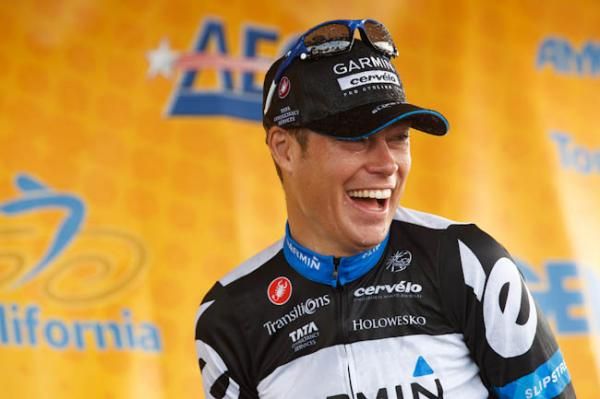 Third place Tom Danielson (Garmin-Cervelo) after a champagne shower.