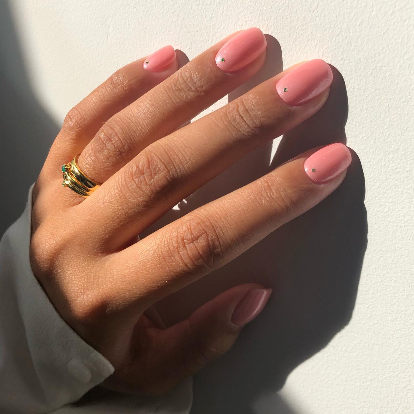 @iramshelton baby pink nails with gems