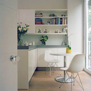 kitchen with matte wooden floorboards and worktops