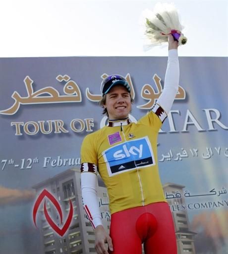Edvald Boasson Hagen (Sky) in the leader's jersey at the 2010 Tour of Qatar